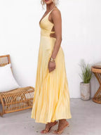 Crimp V-neck Backless Maxi Dresses