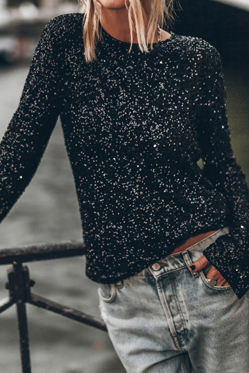 Sequin Crew Neck Long Sleeve Straight Mini Dress