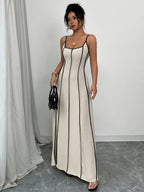 Thin Shoulder Straps Backless Color Matching Color-blocked Camisoles Maxi Dresses