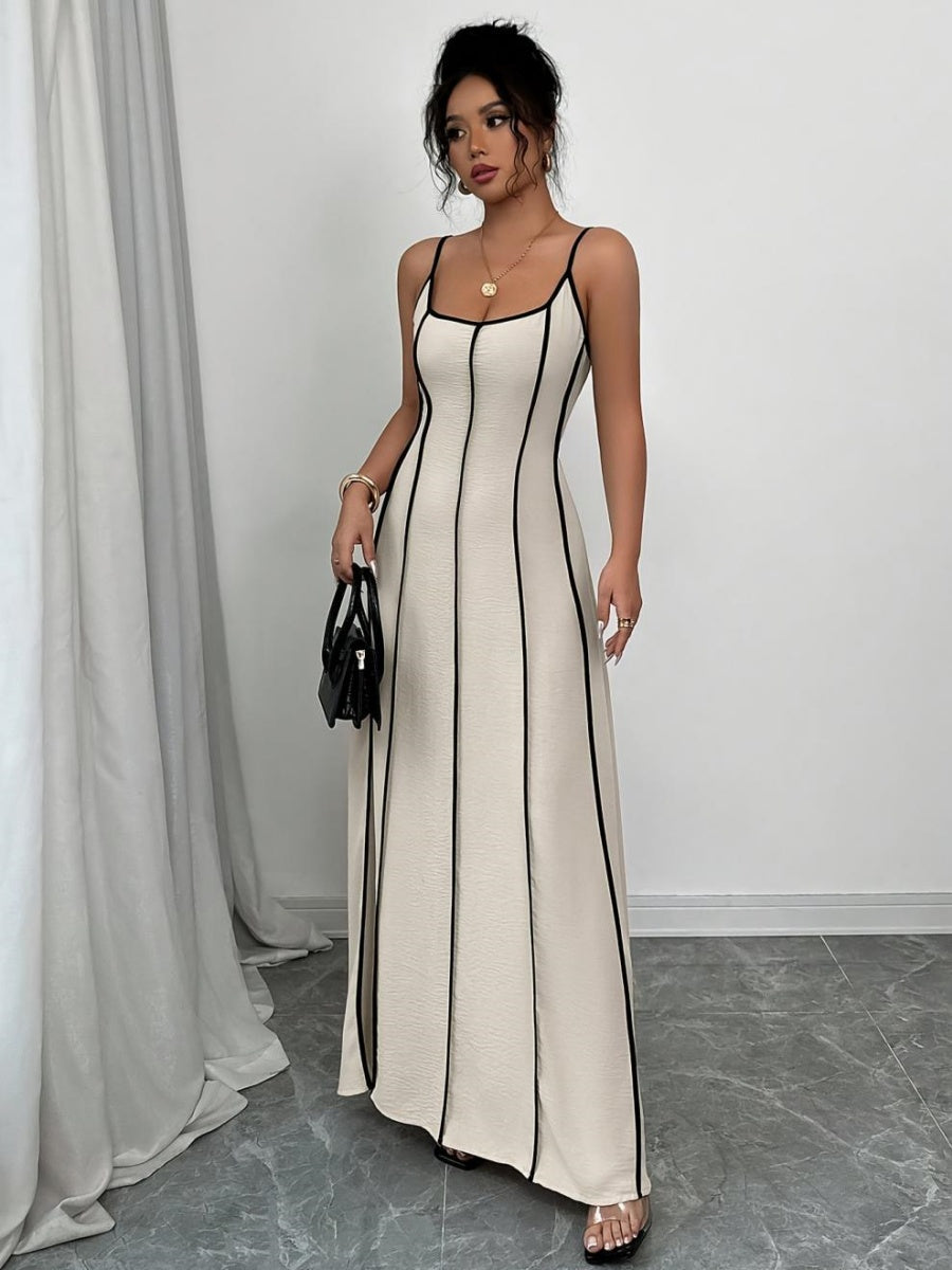 Thin Shoulder Straps Backless Color Matching Color-blocked Camisoles Maxi Dresses