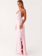 3D Flowers Backless And Slit V-neck Suspenders Maxi Dresses