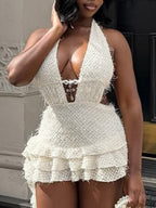 Hollow Out Deep V Neck Strap Tutu Backless Mini&Short Dresses