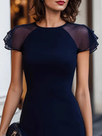 Mesh See-through Short-sleeved Patchwork Ruffle Temperament Commuting Reunion Mini&Short Dresses