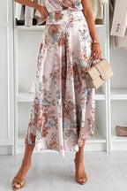 Elastic Waist Floral Print Wide Leg Cropped Pants