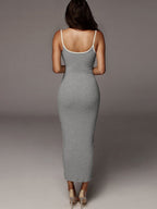 Color-blocked Exposed Backpack Buttocks Camisoles Maxi Dresses