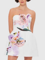 3D Floral Patchwork A-line Strapless Short Dress
