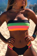 Rainbow Striped Tube Top Bandeau Bikini Set