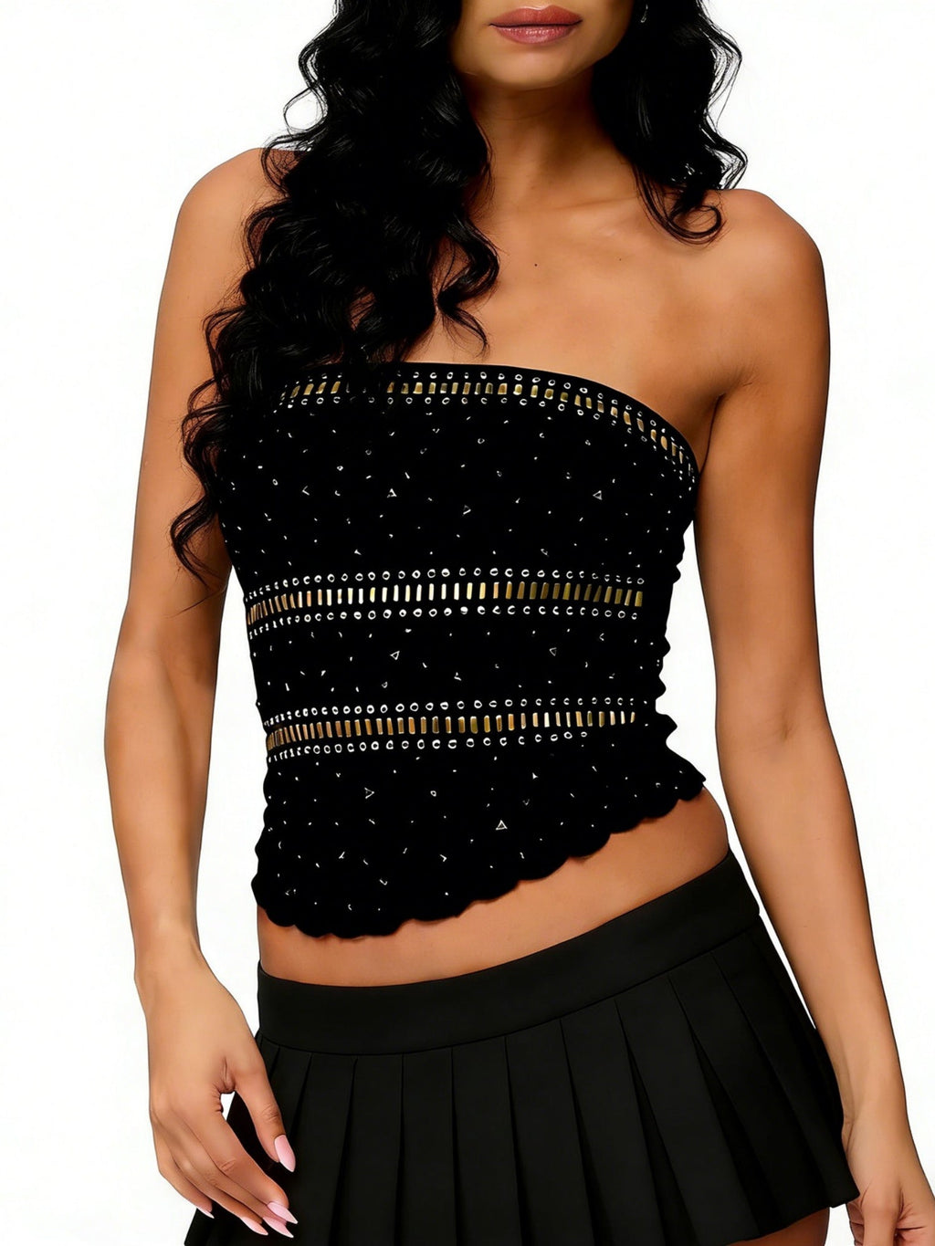 Rhinestone-studded Beading Strapless
