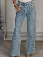 Y2k Rhinestone-studded High-waisted Straight Leg Jeans