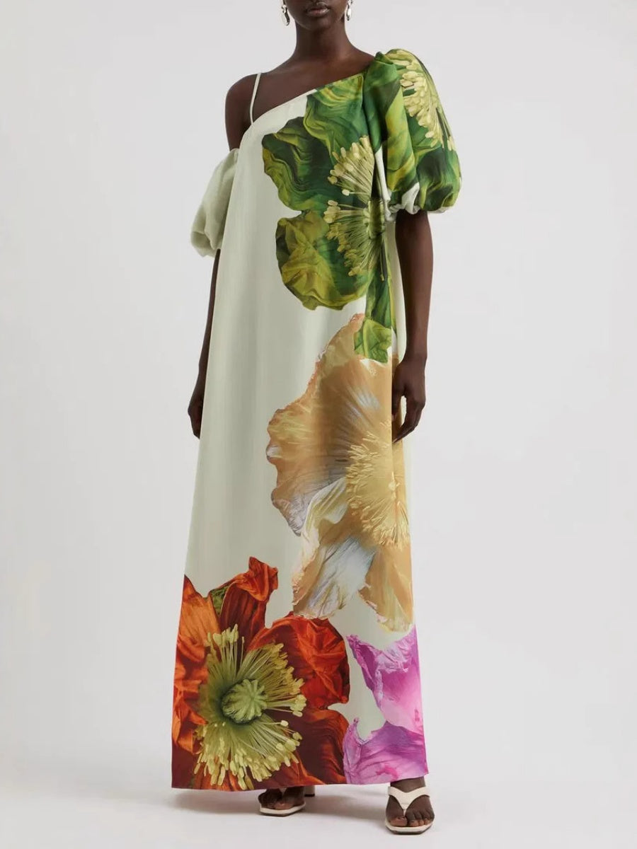Off-shoulder Floral Print Maxi Dress For Vacation