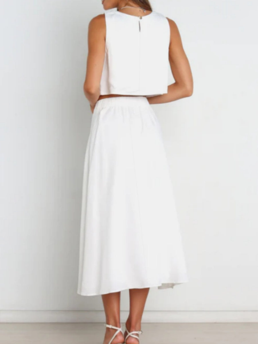 Solid Color Tank Tops Button-down Skirt Set 2-piece Sets