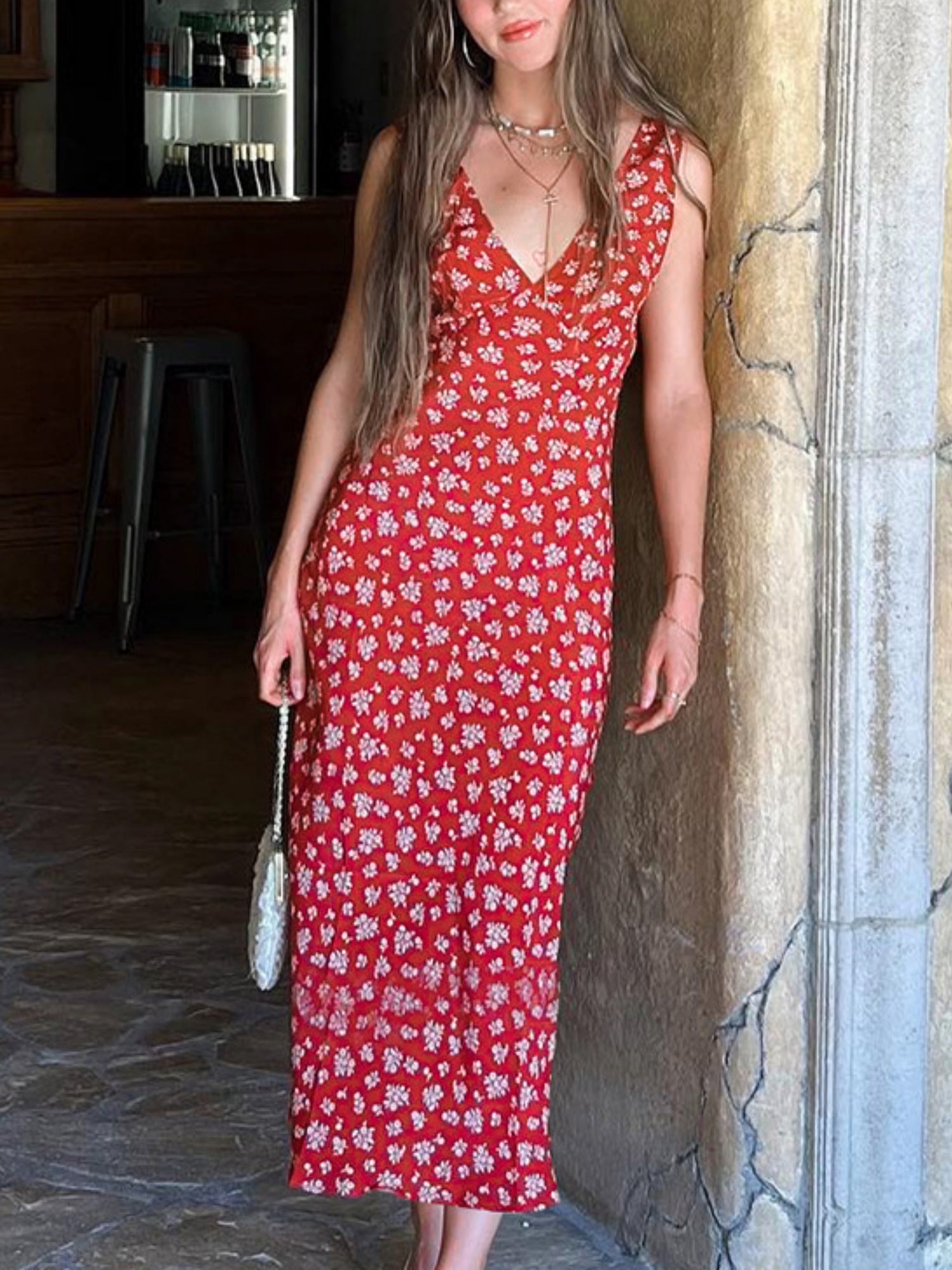 Printed Deep V Waist Shaping Mini&Short Dresses