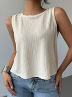 Bow Color-blocked Backless Round Neck Sleeveless Tank Tops