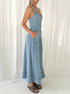 Denim Pocket Buttons Camisoles Maxi Dresses
