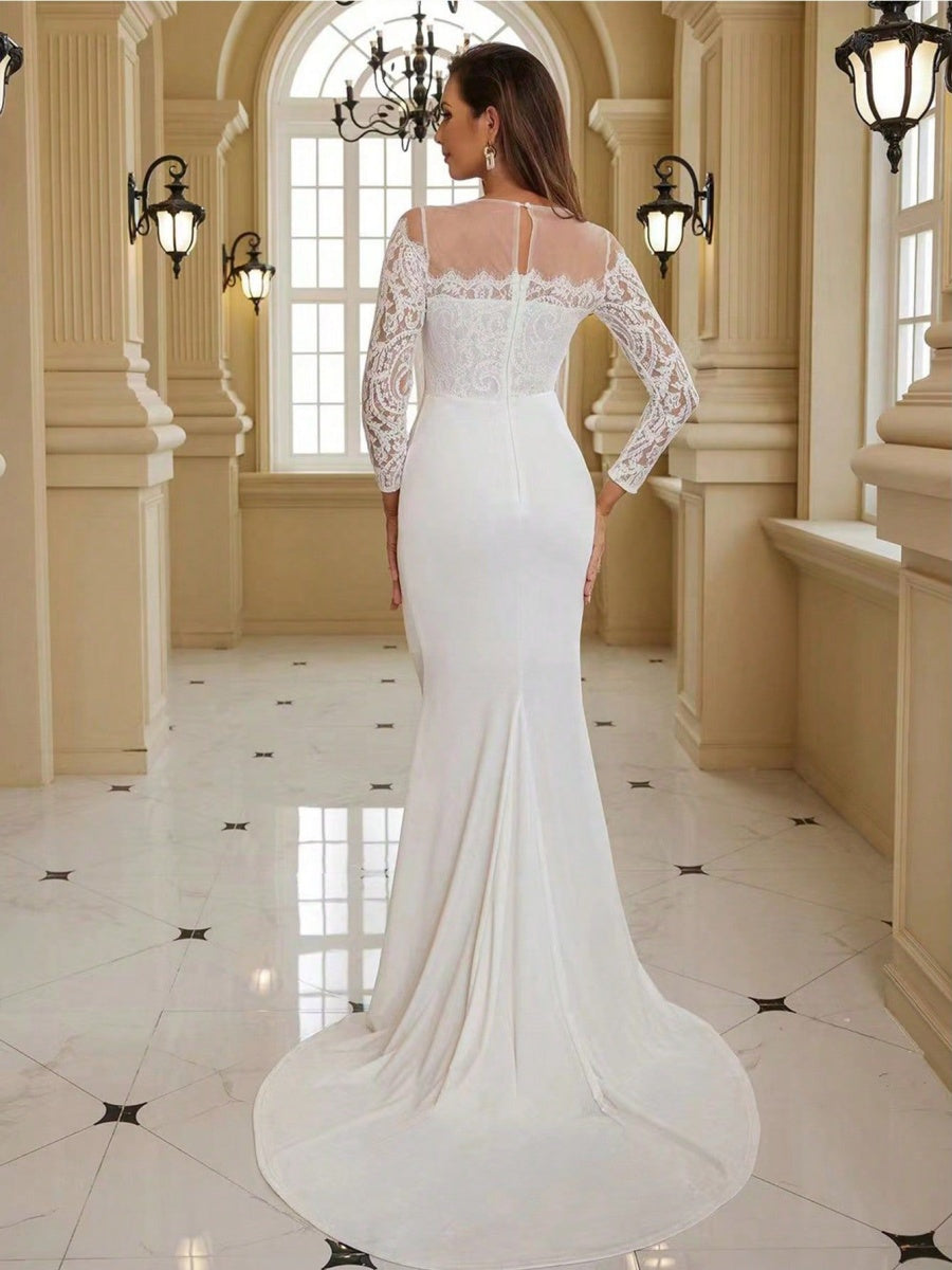 Lace Wedding Dress Trail Formal Dress Maxi Dresses