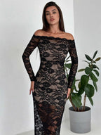 Liber Spring Women's Lace Geometric Patterns Maxi Dresses