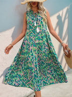Printed Tassel V-neck Sleeveless Maxi Dresses