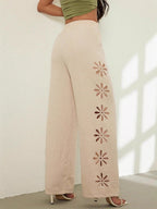 Minimalist Style Drawstring Hollow-out Solid Color Loose Wide-leg Trousers