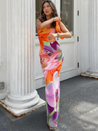 Floral Print Suspenders Maxi Dresses