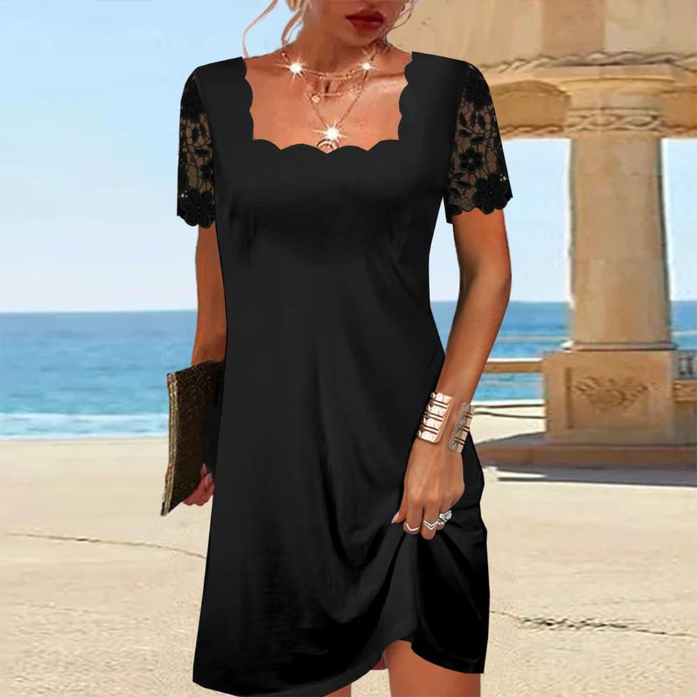 | Scalloped Black Midi Dress