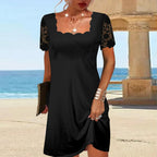 | Scalloped Black Midi Dress