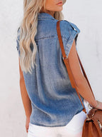 Denim Lapel Pocket Buttons Short-sleeved Shirt