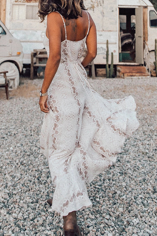Snakeskin Print Button Front Spaghetti Strap Center Slit Maxi Dress