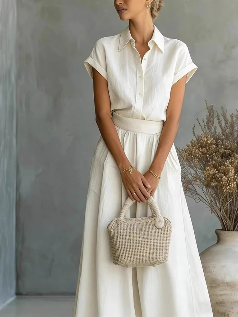 Short-sleeved Shirt Loose-fit Wide-leg Pants Set 2-piece Sets