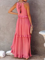 Ruffle Pleated Large Skirt Sleeveless Maxi Dresses
