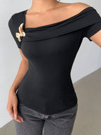 3D Butterfly Asymmetrical Neckline And Off-shoulder T-shirts