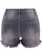 Hole Tassel High-waisted Stretch Washed Jeans