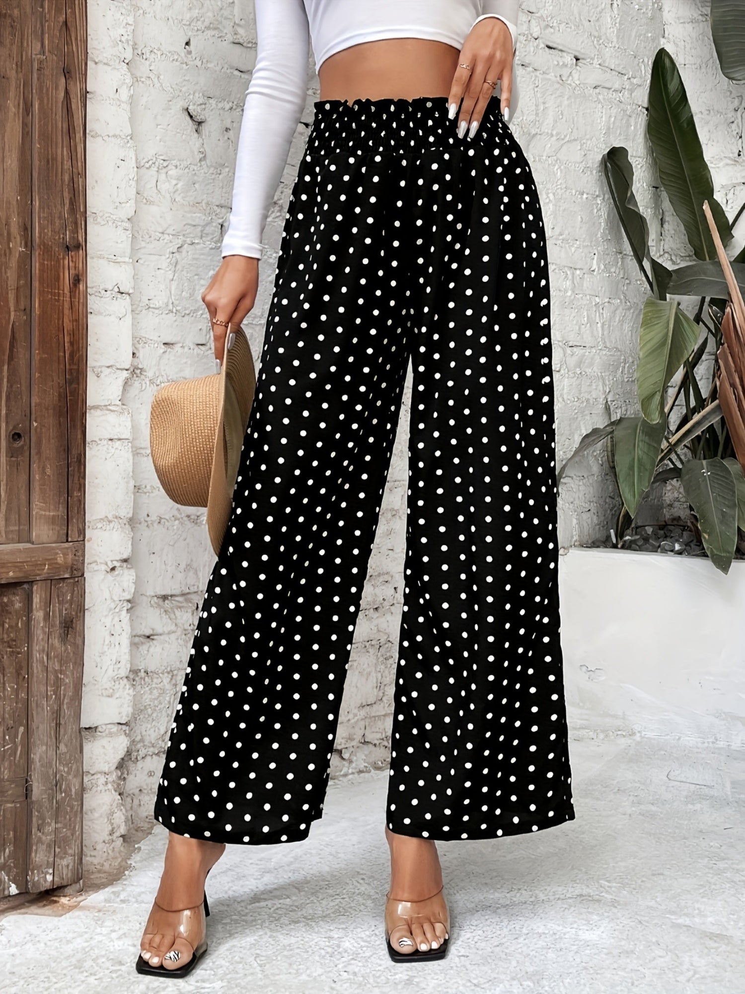 Polka Dots High-waisted Loose-fit Pants