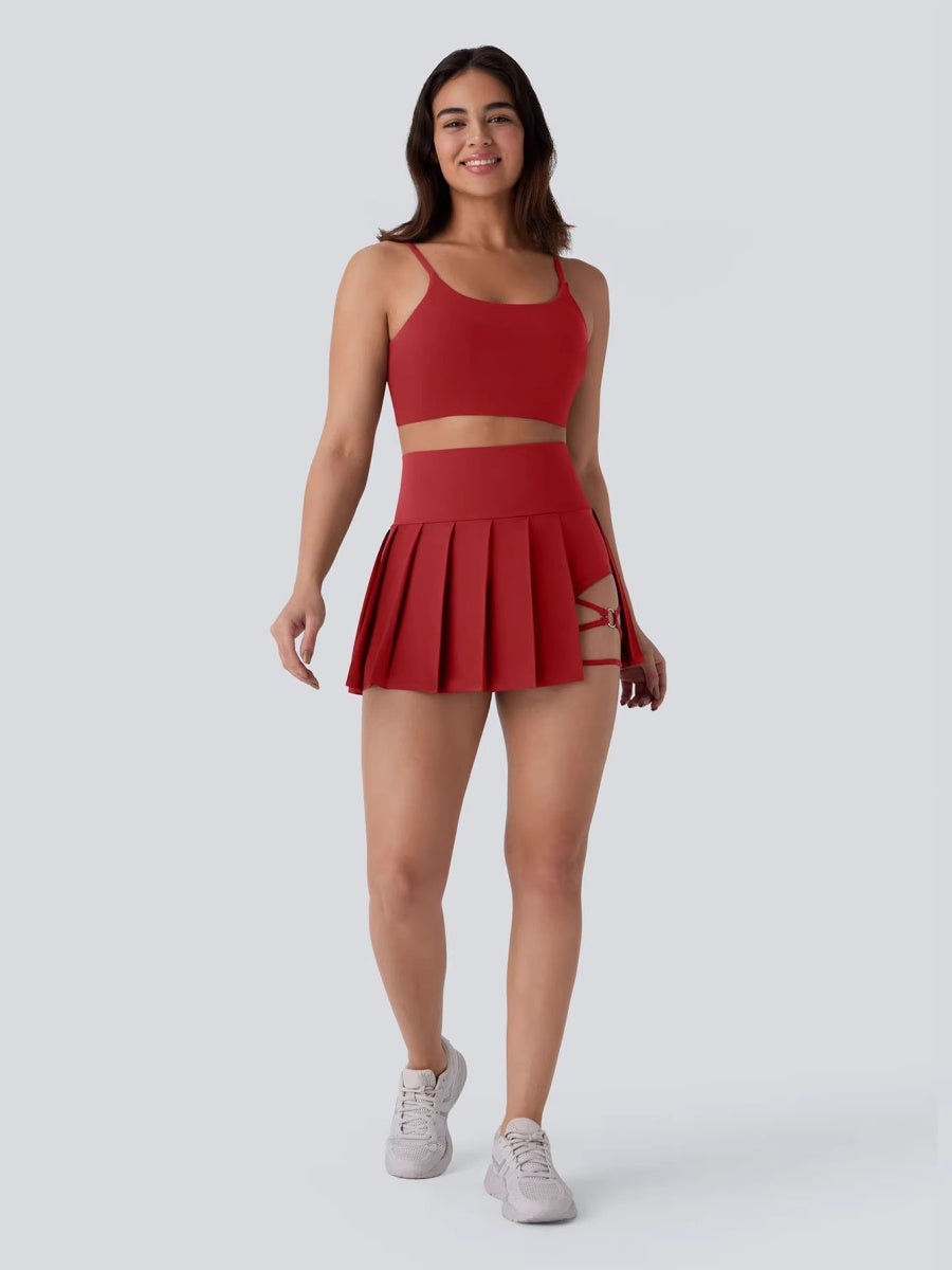 Irregular Pleated Skirt Round Button Skirts