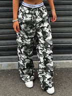 Camouflage Elastic Waistband Lace Up Pants