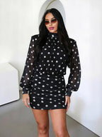 Polka Dots Backless Turtleneck Waist Shaping Hip Wrap Mini&Short Dresses