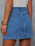 Washed Stretch Denim Mini Skirt