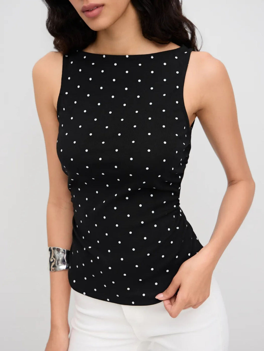 Polka Dots Gathered Waist Tank Tops