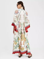 Floral Print Three-quarter Sleeve Stand Collar Long Dress