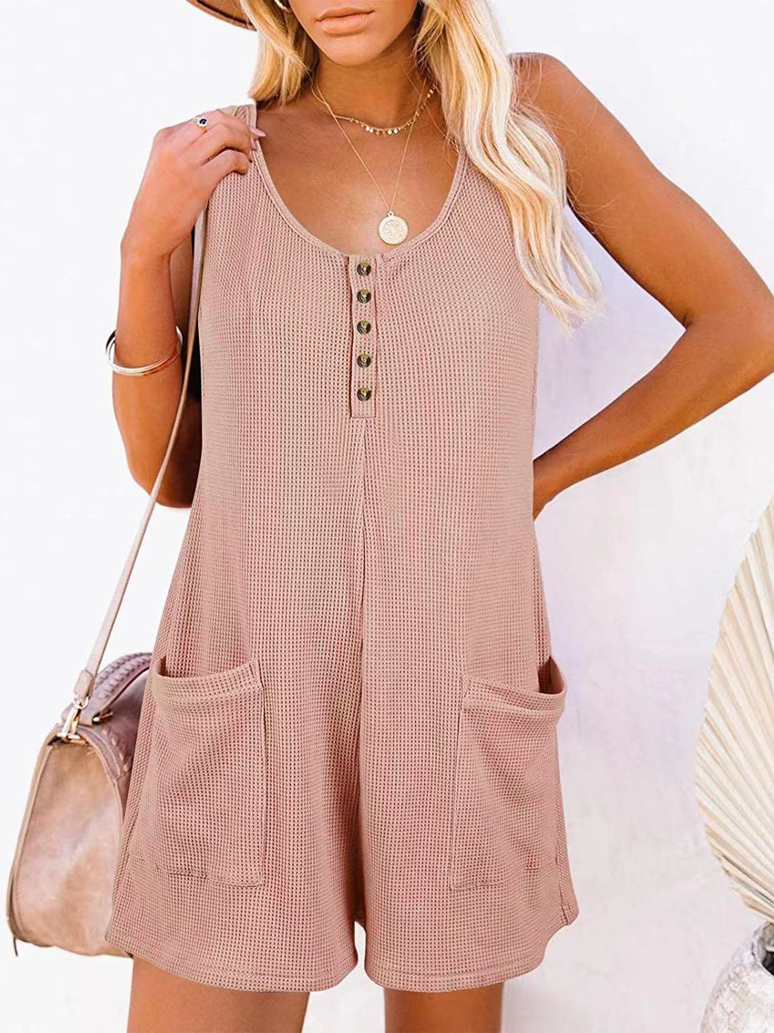 Casual Button-down Pocket Vest Jumpsuit