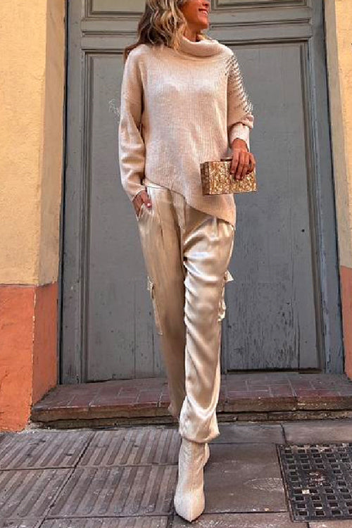 Casual Pocketed Cargo Satin Jogger Pants