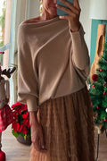 Boat Neck Batwing Sleeves Cozy Pullover Sweater
