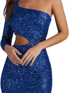 Sequins One Shoulder Hollow Bare Waist Mini&Short Dresses