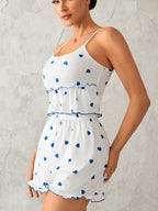 Heart-shaped Ruffles Tank Top And Shorts Loungewear 2-piece Sets