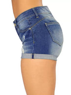 Denim Hole Flip-edge Slim-fit Shorts