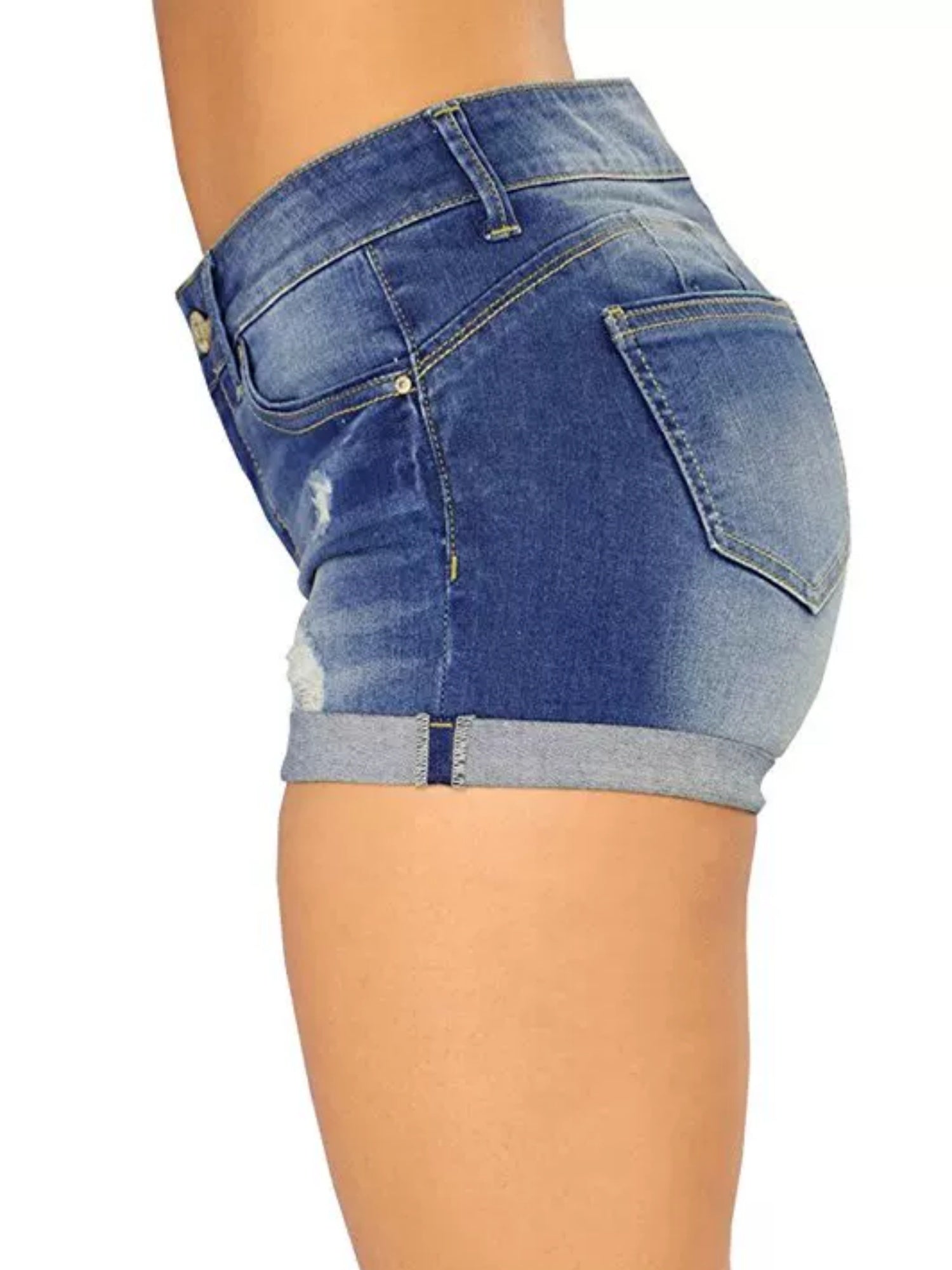 Denim Hole Flip-edge Slim-fit Shorts