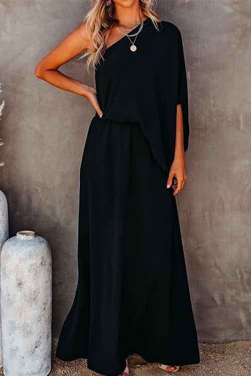 One Shoulder Waisted Slit Maxi Dress