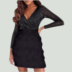 Amalberga Aesthetic Heidi Mode Sequin Dress with V Neck Statement Occasion Edit