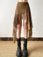 Lace Patchwork Irregular Hem Short Skirt