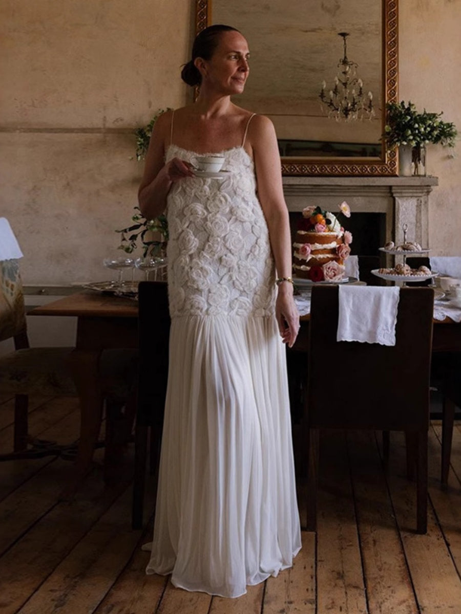 Sleeveless Floral Embellished Spaghetti Strap Maxi Dress