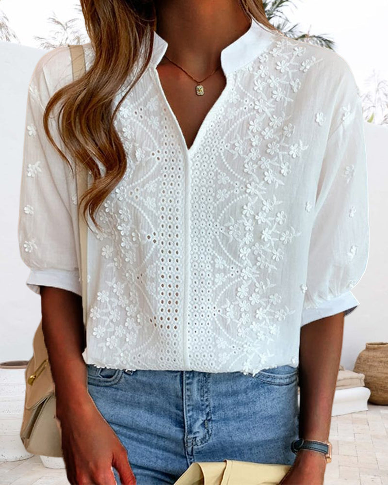 | Women’s Summer V Neck Puff Sleeve Blouse